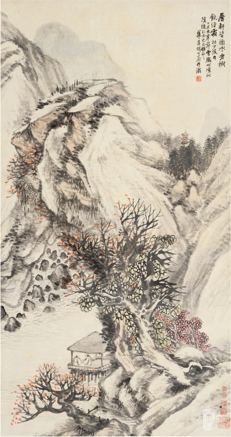 胡公寿（1823～1886） 霜林听瀑图 - 图1